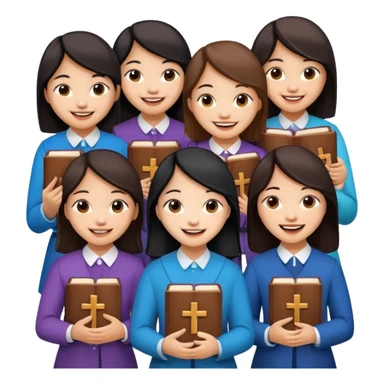 eight asian girls holding bibles and crosses and laughing  sticker