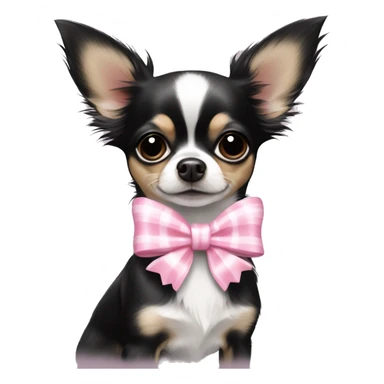 black and pure white long haired chihuahua with white stripe on forhead a cute pink bow sticker