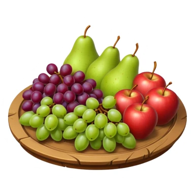 medieval fruit platter object icon, grapes apples pears, rustic plate, small honey drizzle, cozy medieval vibe, 3D cartoon, mobile game icon style, clean background, no text, no watermark
 sticker