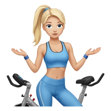 White girl blue eyes blonde hair in long pony tail instructing spin class in sports bra and leggings  sticker
