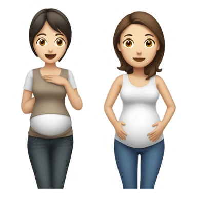 2 pregnant women talking - one white with brown hair and one Asian with dark brown hair sticker