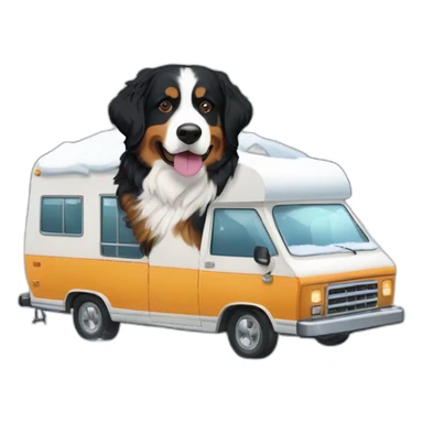 bernese mountain dog driving camper under snow sticker