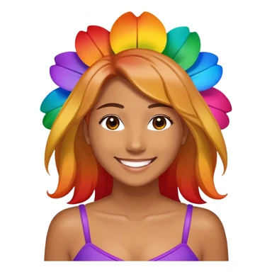rainbow flower with 6 petals (top red) (right to red is orange) (next to orange is yellow) (next to yellow is green) (next to green is blue) (next to blue is purple) tan face and smile sticker