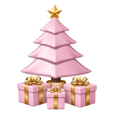 Light pink Christmas gifts under a white Christmas tree sticker