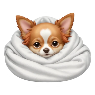 Long haired chihuahua, beige/redhaired with white chest and white socks, sleeping cutely under blanket sticker