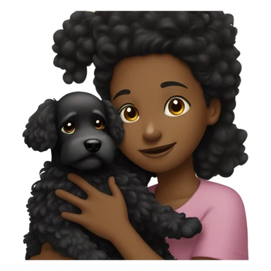 Black-haired boy with beard hugs her Black-Poodle-Black-dog sticker
