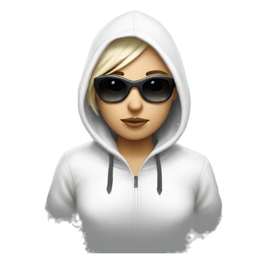 white hacker  girl  with sun glasses and white hood sticker