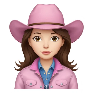 Brunette long hair cowgirl with soft pink hat an jacket sticker