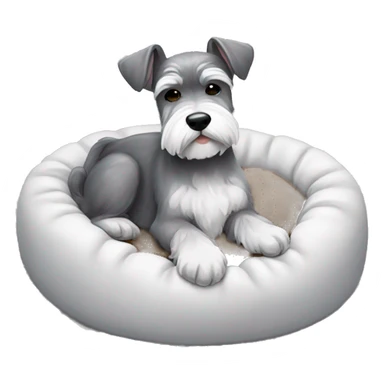 Grey and white mini schnauzer full body asleep in dog bed      sticker