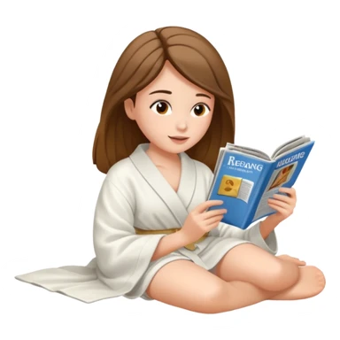 Girl in white robe laying sideways reading magizne  sticker