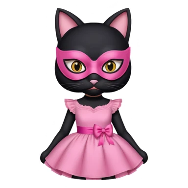 a black cat with pink mask and dress, half upon
 sticker