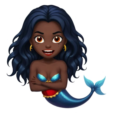 A black mermaid who is also a vampire. Color theme is black also make the fangs visible sticker