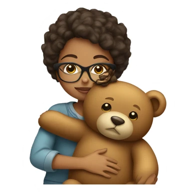Girl wearing glasses hugging a teddy bear sticker