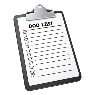 White to do list with black writing and white clip board sticker