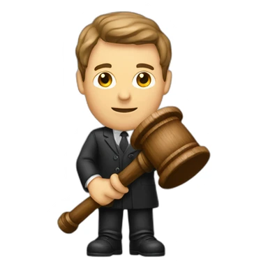 male judge holding a small woodden hammer sticker