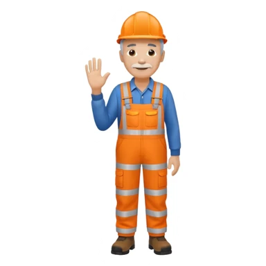 older engineer hi-vis orange overalls full body holding nothing sticker