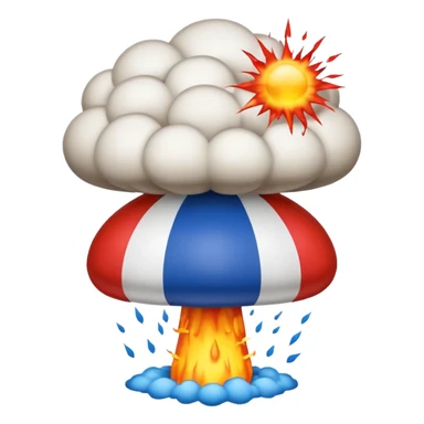 French flag with an exploding nuclear mushroom cloud on top, emoji style sticker