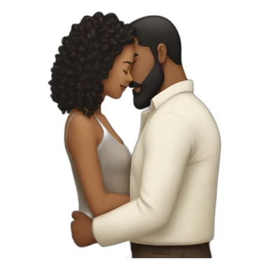 Brown man with a smooth black hair and a black beard kissing a white woman with long brown curly hair sticker