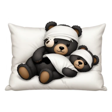 Cute black fluffly teddy bear sleeping on a White pillow sticker