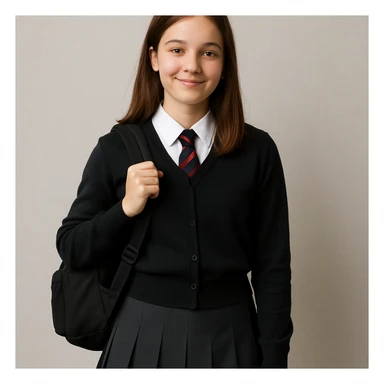 teenage girl in a modern school uniform, standing with a backpack, friendly look sticker