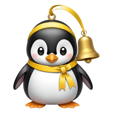 Penguin ringing bell yellow ribbon sticker