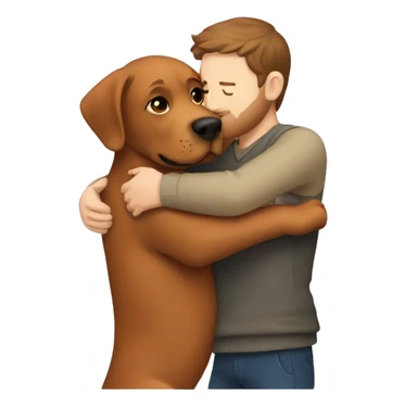 Red Labrador giving brown haired man a hug sticker