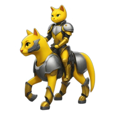 a yellow cat knight on a Mech pony，full body sticker