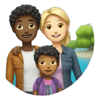 lesbian european white family with boy and girl andblack cat sticker