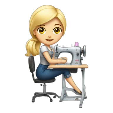 blonde girl work in sewing machine sticker