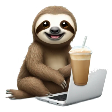 sloth with laptop and ice latte sticker