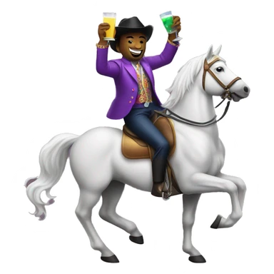 disco man riding a horse with drink in his hand sticker