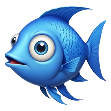 super derpy bright blue fish in side profile facing right, huge bulging eye, wide open mouth looking shocked and stupid, flat 2D side view only sticker