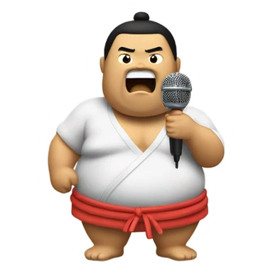 Sumo wrestler singing into microphone sticker