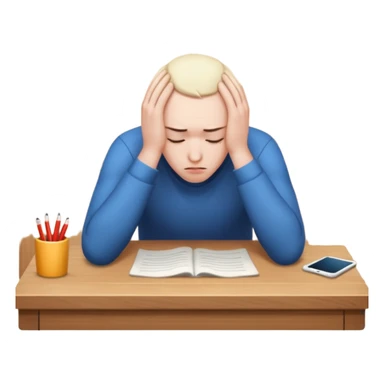 character with hands on desk, head down in defeat emoji sticker
