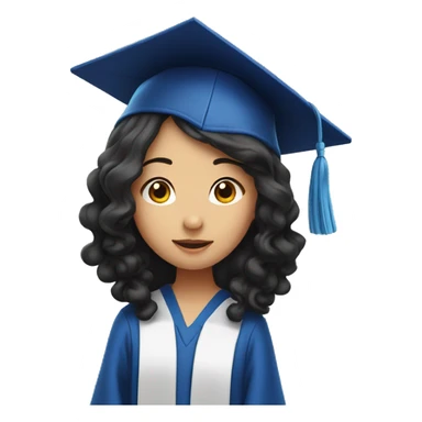 asian girl wearing blue graduation cap with long curly black hair sticker