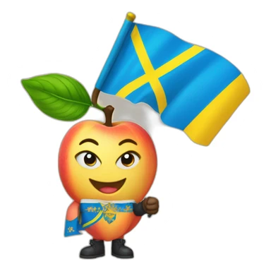 a peach with a Ukrainian ensign in his hands sticker