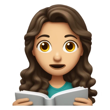 brunette long wavy hair woman shocked face while holding and reading book sticker