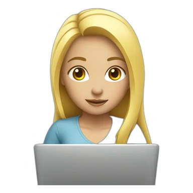 girl blond work on laptop sticker