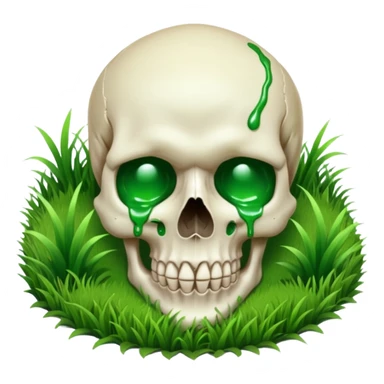 A person melting into the grass and skull head sticker