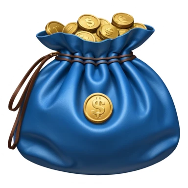 blue coins inside an opened brown money bag  sticker