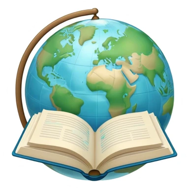 Create an emoji representing language translation. The design should feature an open book or a document with text in multiple languages (e.g., English, Spanish, Chinese), and a translation icon (such as an arrow between two languages) to symbolize the process of converting text. Include elements like a globe or a speech bubble to represent global communication. Use clear, simple lines and a color palette with blues, greens, and subtle neutral tones to convey the idea of clarity and understanding. Make the background transparent. sticker