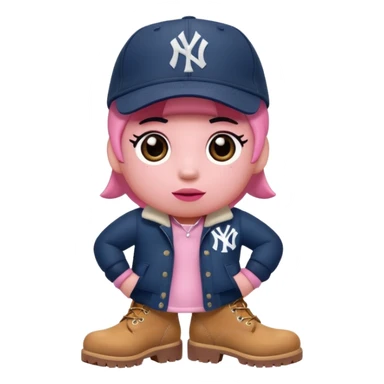 Kirby the cartoon character with timberland boots and a new york Yankee cap sticker