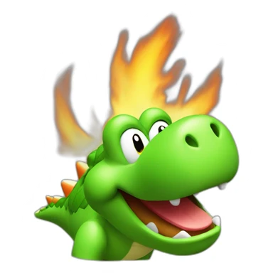 Yoshi from Mario Party; head only; breathing fire sticker
