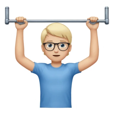 Wygeneruj mi emotke całego ubranego chłopaka od stóp do głów o włosach blond z niebieskimi oczami w okularach, który podciąga się na drążku sticker