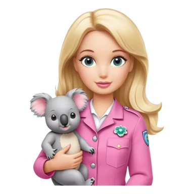 Blonde zookeeper Barbie, holding a koala, pink uniform sticker
