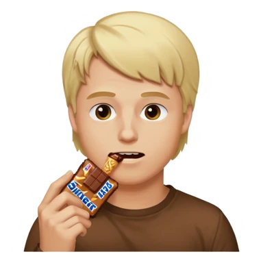 men with blond hairs eat a snickers sticker