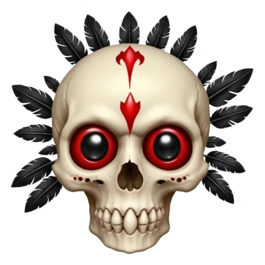 Sanguine-red black-eye-sockets canine-skull with black hollow eye sockets and black feathers and black gems and black spikes sticker