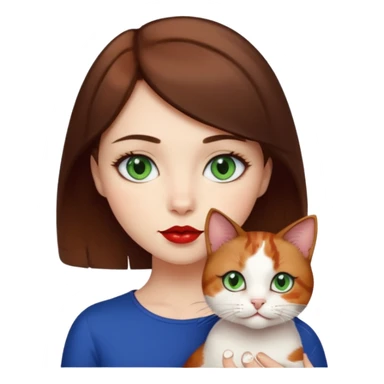 Short brown haired girl with dark blue eyes and red lips holding a calico cat with green eyes sticker