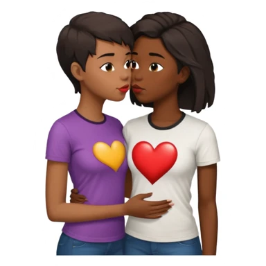 Black lesbian couple with one dark skin masculine with short haircut with a t shirt and one feminine with long hair in a blouse kissing sticker