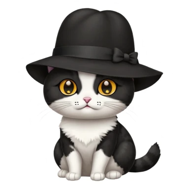 Chat blanc avec des tâches noir en costume, neud papillon et chapeau. sticker
